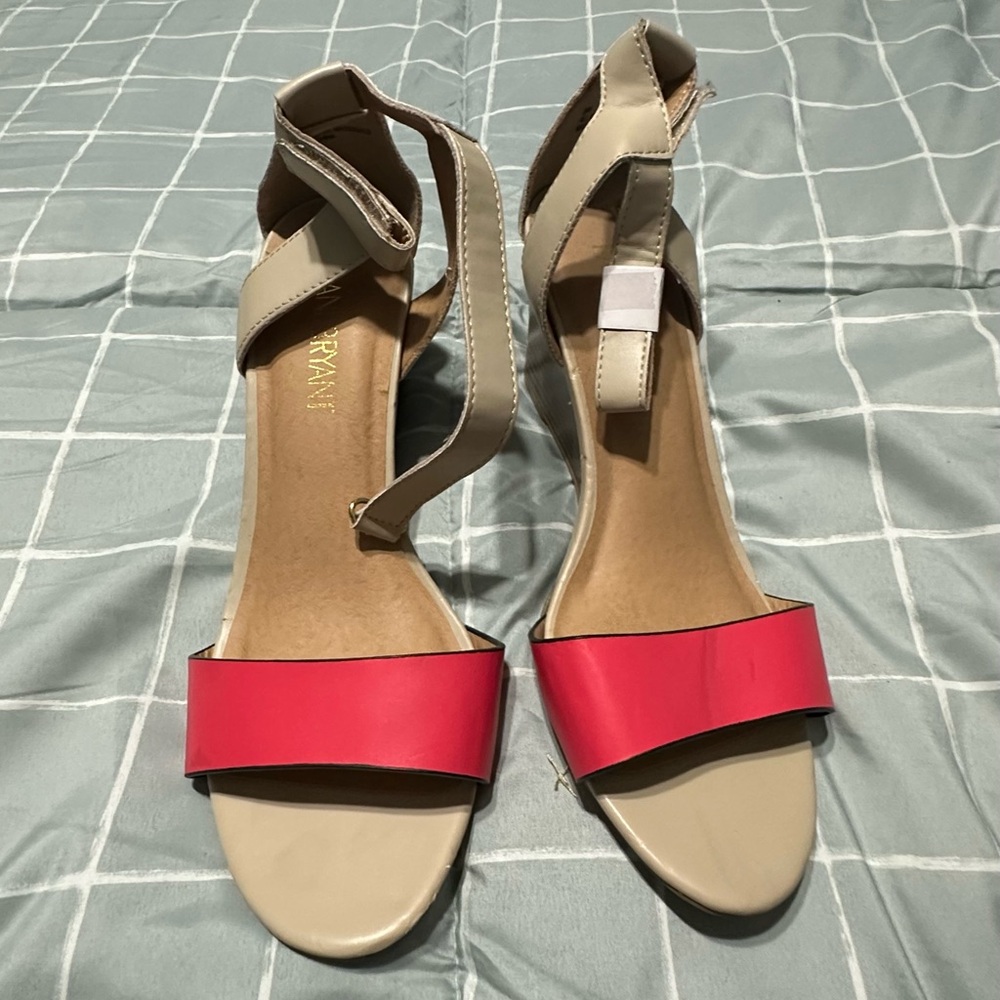 Lane Bryant Cream and Red Wedges with Adjustable Ankle Straps